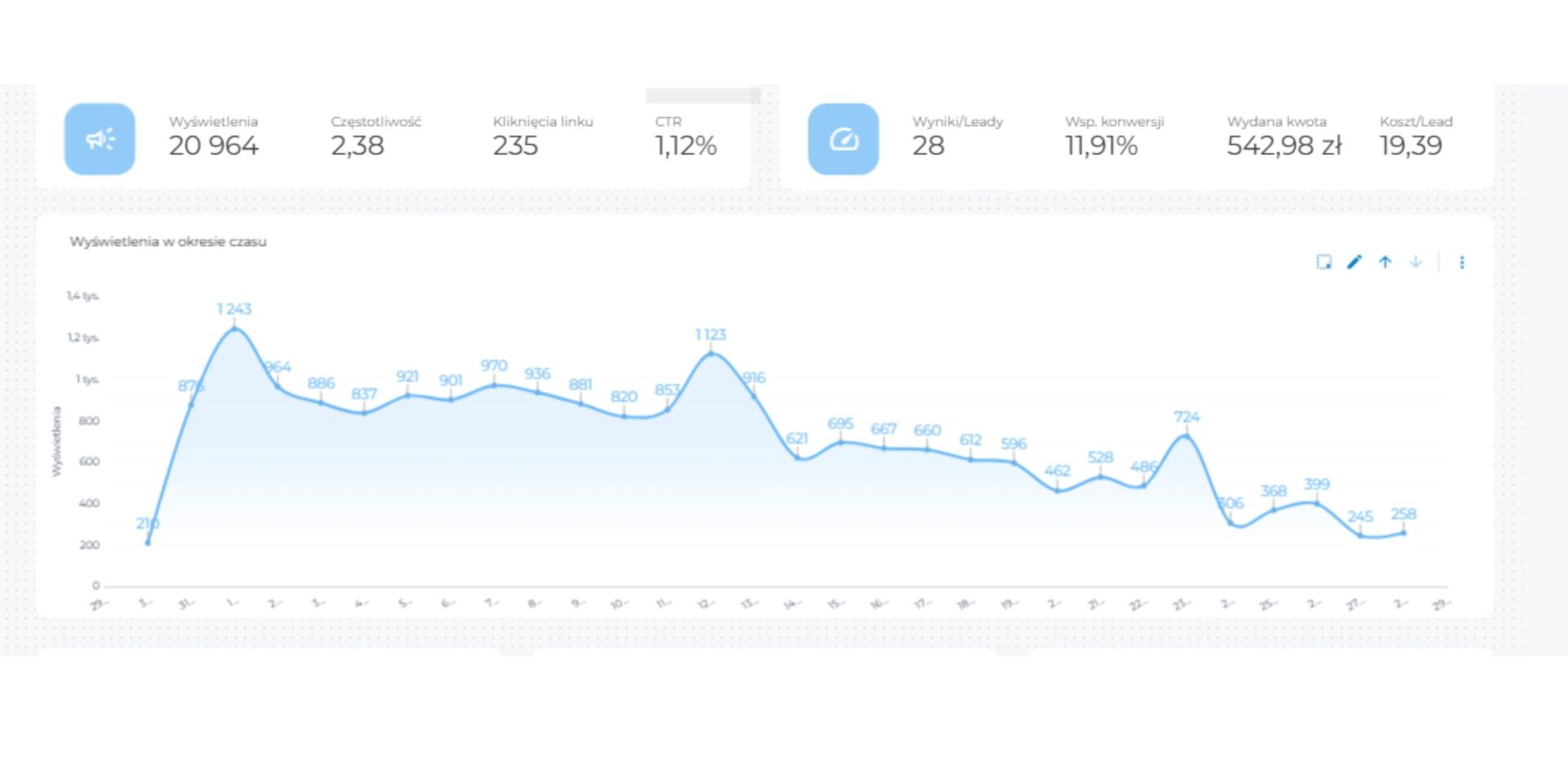 Wyniki reklamy Facebook Ads
